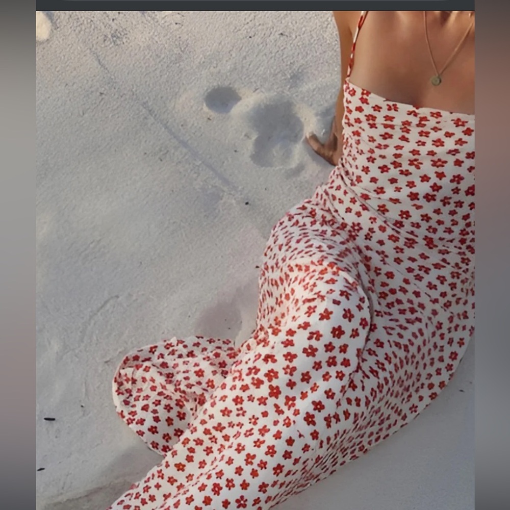 Commense Red Floral Maxi Dress